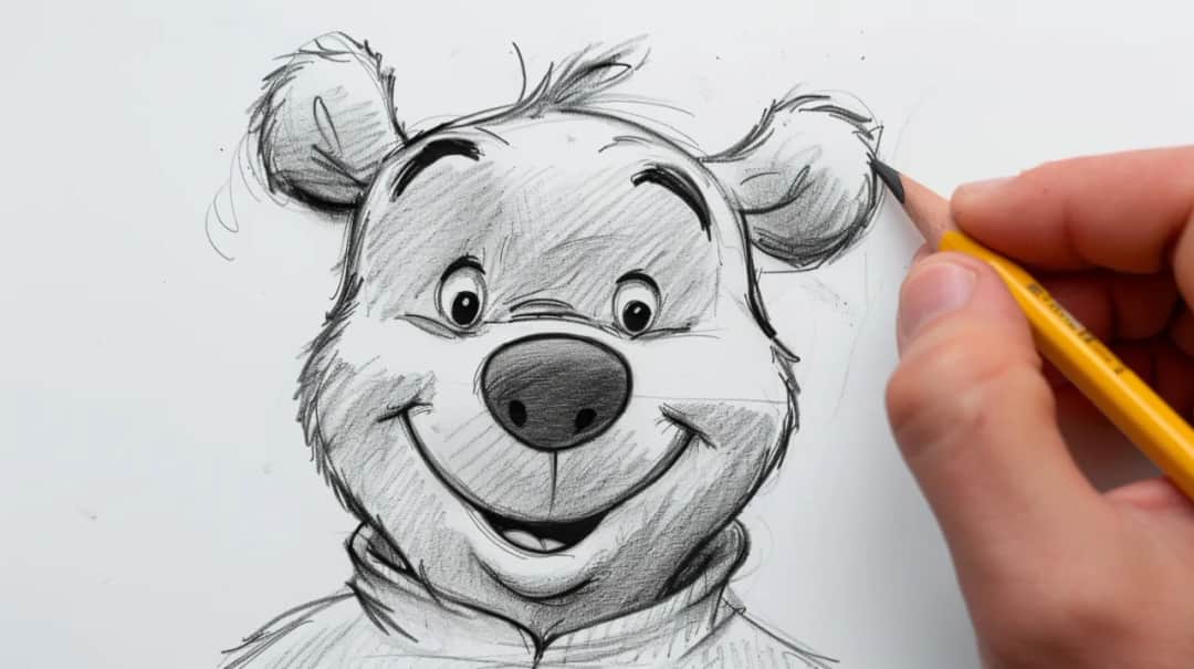 Szkic Kubusia Puchatka - Jak wygląda rysunkowa interpretacja tej postaci?