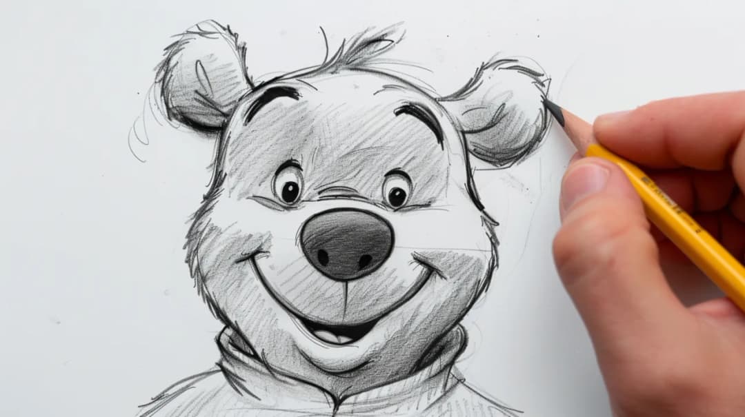 Szkic Kubusia Puchatka - Jak wygląda rysunkowa interpretacja tej postaci?